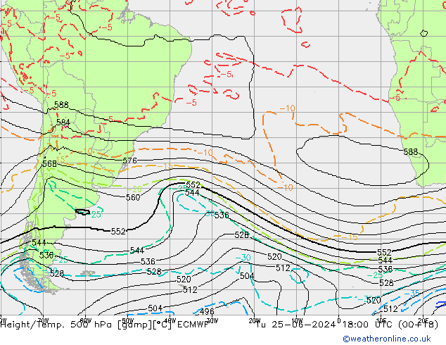 Height/Temp. 500 hPa ECMWF Ter 25.06.2024 18 UTC