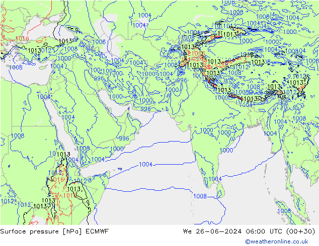 Surface pressure ECMWF We 26.06.2024 06 UTC
