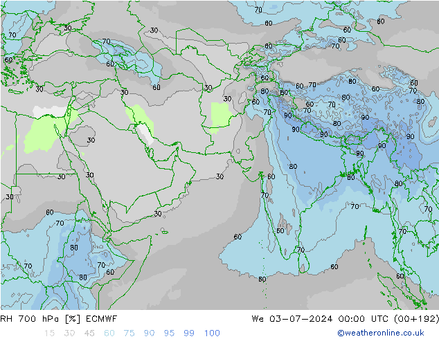 RH 700 гПа ECMWF ср 03.07.2024 00 UTC