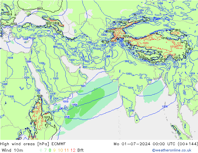 yüksek rüzgarlı alanlar ECMWF Pzt 01.07.2024 00 UTC