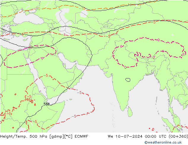 Height/Temp. 500 hPa ECMWF mer 10.07.2024 00 UTC