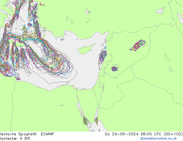 Isotachs Spaghetti ECMWF Sa 29.06.2024 06 UTC