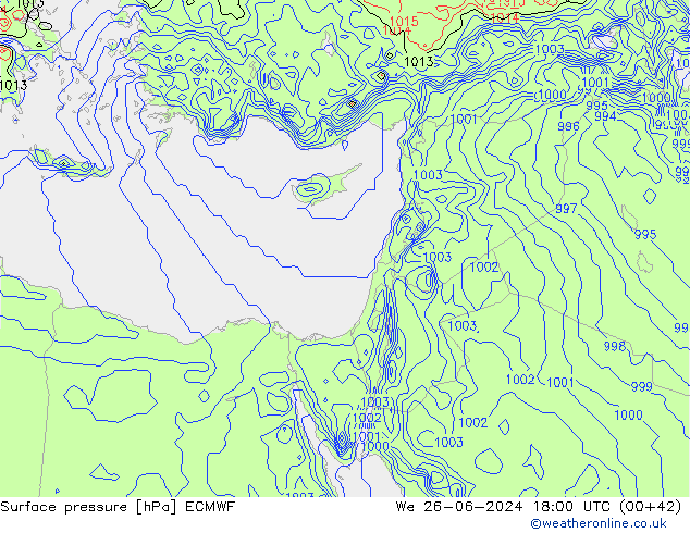 Surface pressure ECMWF We 26.06.2024 18 UTC