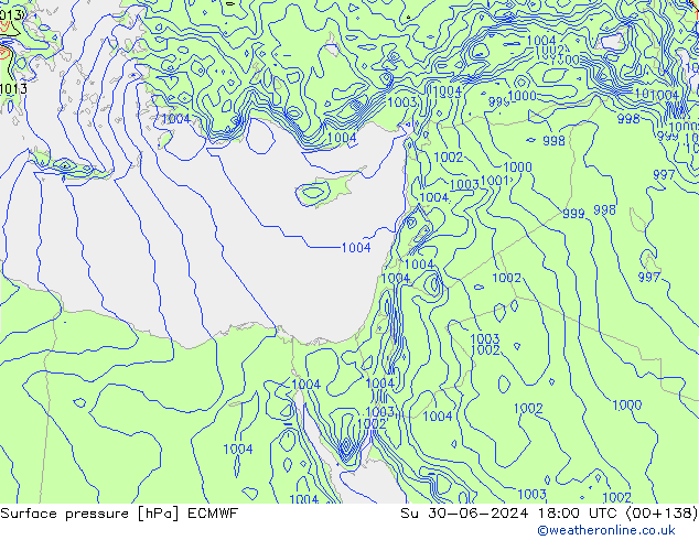 pressão do solo ECMWF Dom 30.06.2024 18 UTC