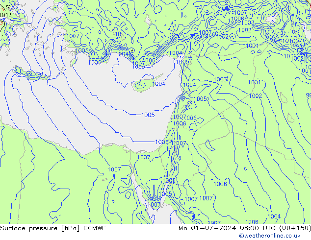 Surface pressure ECMWF Mo 01.07.2024 06 UTC