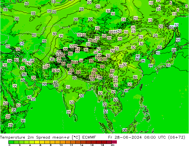 Temperatura 2m Spread ECMWF Sex 28.06.2024 06 UTC