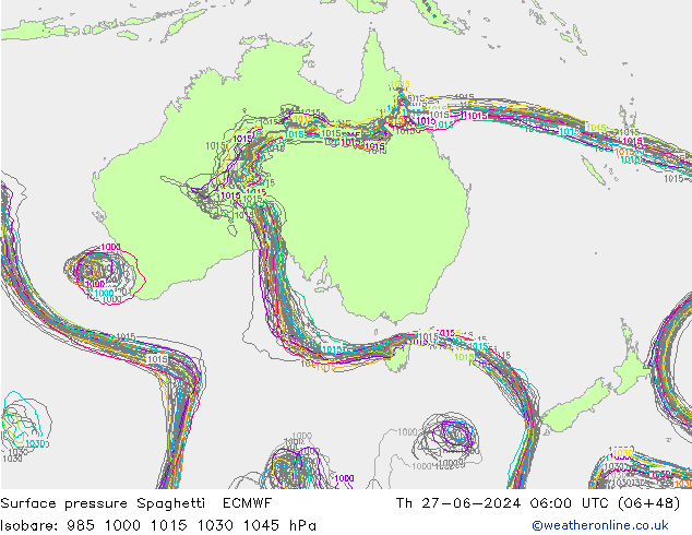 Surface pressure Spaghetti ECMWF Th 27.06.2024 06 UTC