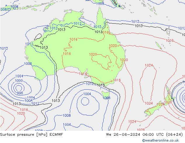 Luchtdruk (Grond) ECMWF wo 26.06.2024 06 UTC