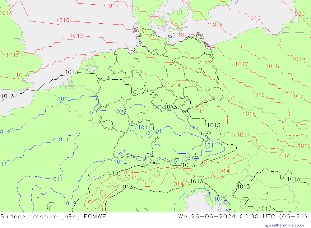 Surface pressure ECMWF We 26.06.2024 06 UTC