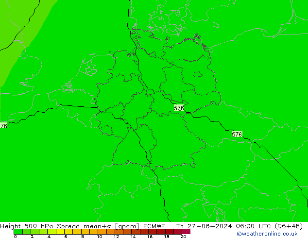 Hoogte 500 hPa Spread ECMWF do 27.06.2024 06 UTC