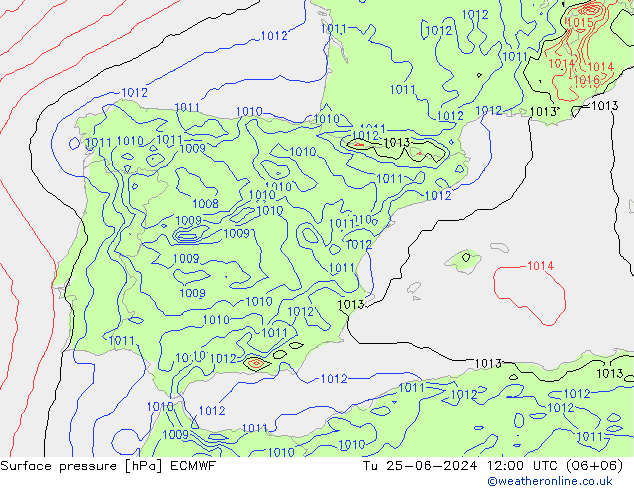 Surface pressure ECMWF Tu 25.06.2024 12 UTC