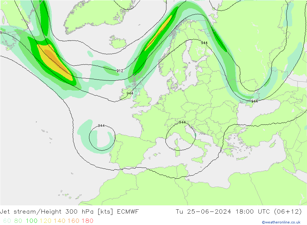 Straalstroom ECMWF di 25.06.2024 18 UTC