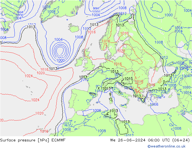 pressão do solo ECMWF Qua 26.06.2024 06 UTC