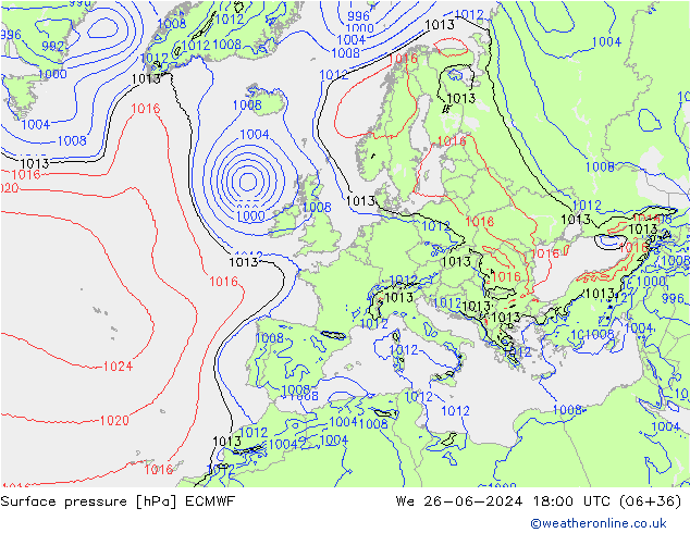 Surface pressure ECMWF We 26.06.2024 18 UTC