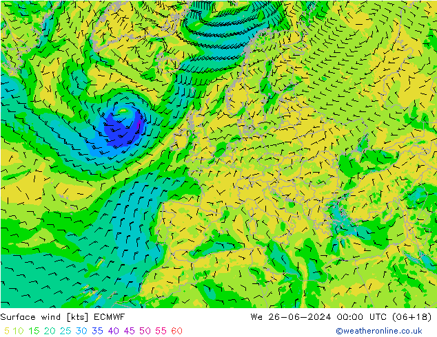 Wind 10 m ECMWF wo 26.06.2024 00 UTC