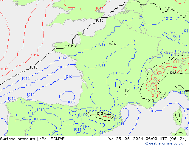 Bodendruck ECMWF Mi 26.06.2024 06 UTC