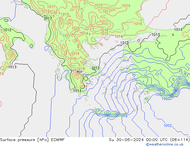 Pressione al suolo ECMWF dom 30.06.2024 00 UTC