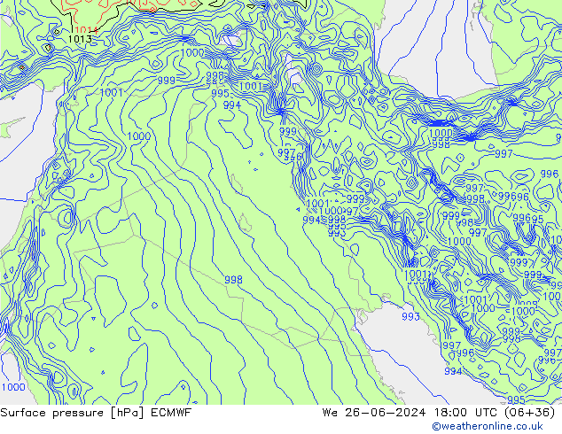 Surface pressure ECMWF We 26.06.2024 18 UTC