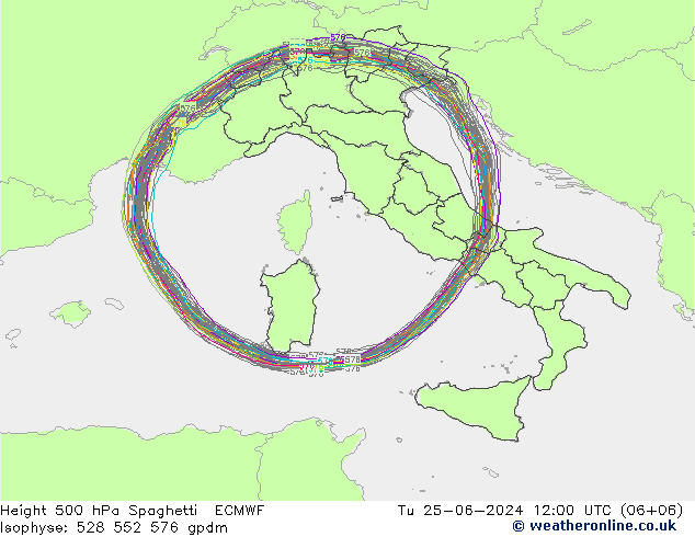Height 500 hPa Spaghetti ECMWF Tu 25.06.2024 12 UTC