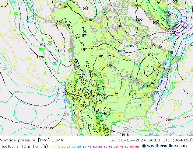 Isotachs (kph) ECMWF Ne 30.06.2024 06 UTC