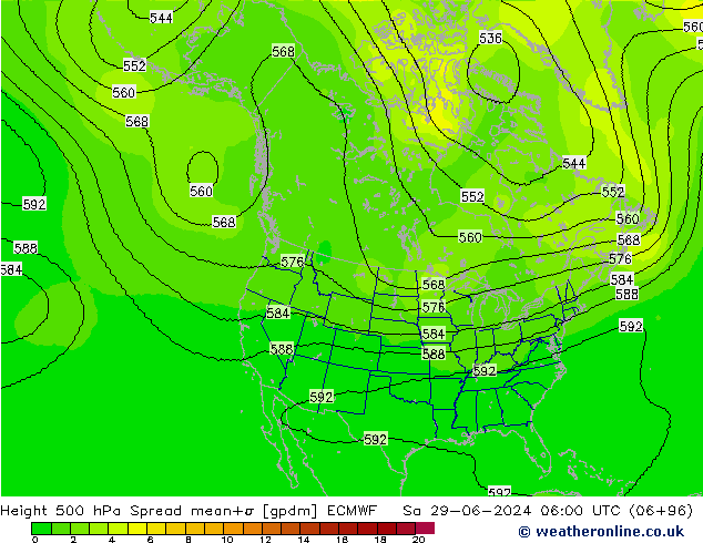 Height 500 hPa Spread ECMWF sab 29.06.2024 06 UTC