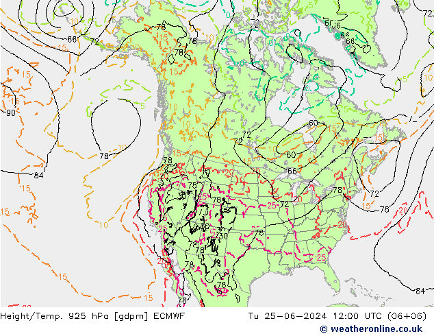 Height/Temp. 925 hPa ECMWF 星期二 25.06.2024 12 UTC