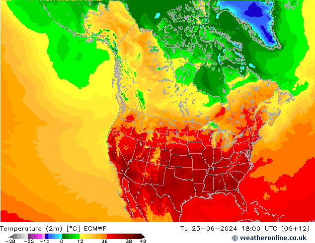 Temperature (2m) ECMWF Tu 25.06.2024 18 UTC