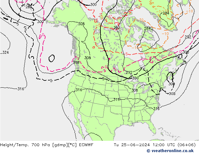 Height/Temp. 700 hPa ECMWF mar 25.06.2024 12 UTC