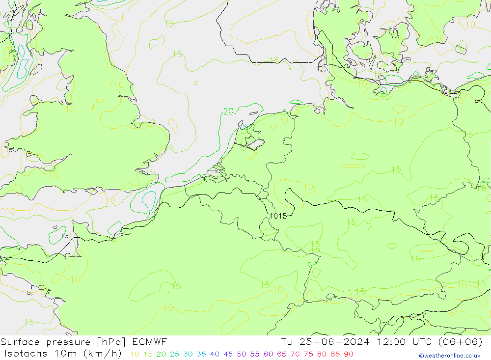 Isotaca (kph) ECMWF mar 25.06.2024 12 UTC