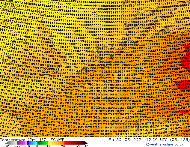 Temperatura (2m) ECMWF dom 30.06.2024 12 UTC
