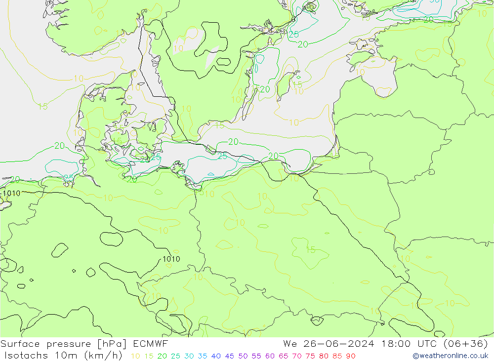 Isotachs (kph) ECMWF  26.06.2024 18 UTC