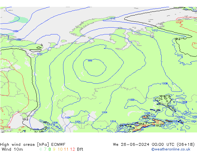 High wind areas ECMWF ср 26.06.2024 00 UTC