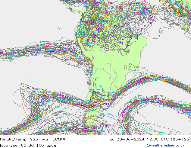 Height/Temp. 925 гПа ECMWF Вс 30.06.2024 12 UTC