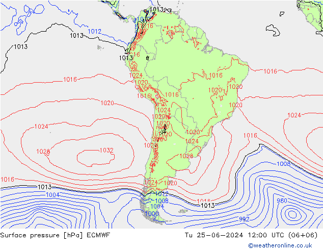 Surface pressure ECMWF Tu 25.06.2024 12 UTC