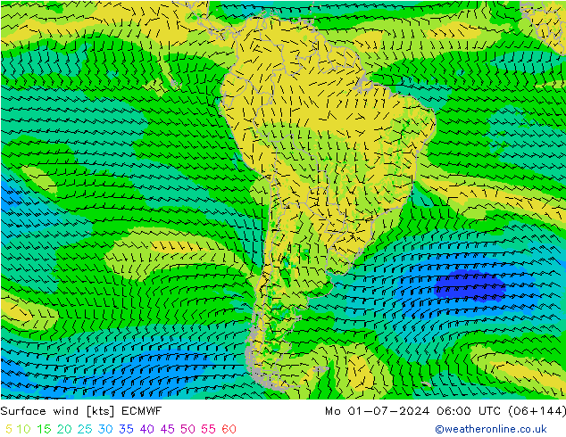 Wind 10 m ECMWF ma 01.07.2024 06 UTC