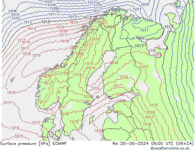 Surface pressure ECMWF We 26.06.2024 06 UTC