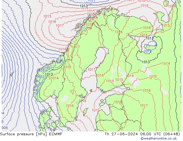 Surface pressure ECMWF Th 27.06.2024 06 UTC