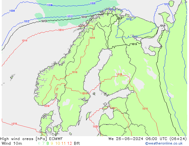 High wind areas ECMWF ср 26.06.2024 06 UTC