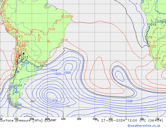 Atmosférický tlak ECMWF Čt 27.06.2024 12 UTC