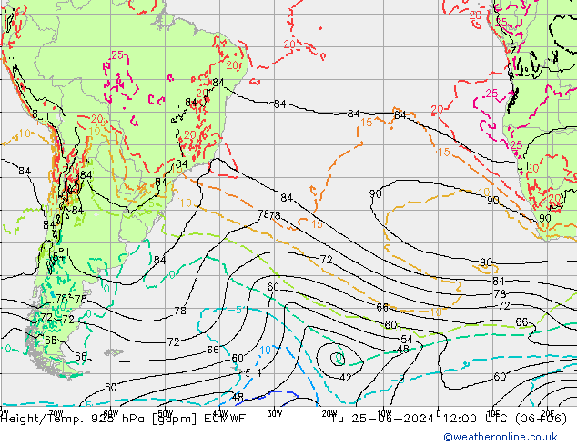 Height/Temp. 925 гПа ECMWF вт 25.06.2024 12 UTC