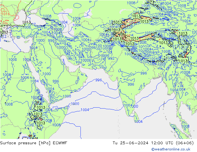 Surface pressure ECMWF Tu 25.06.2024 12 UTC