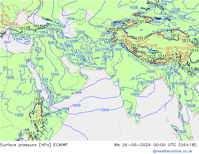 Surface pressure ECMWF We 26.06.2024 00 UTC