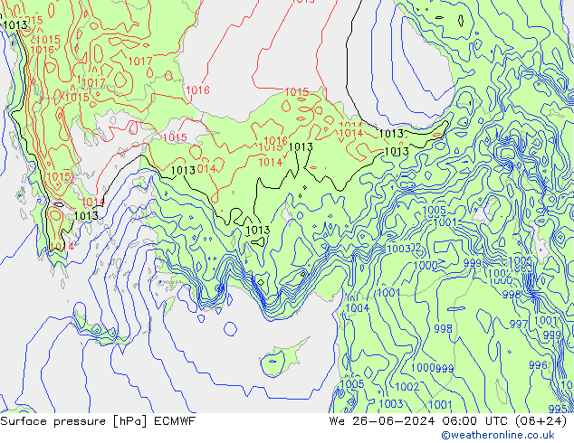 Surface pressure ECMWF We 26.06.2024 06 UTC