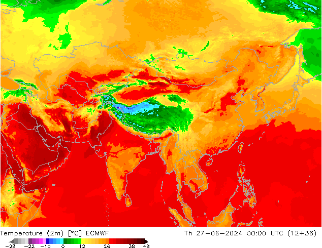 Temperatuurkaart (2m) ECMWF do 27.06.2024 00 UTC