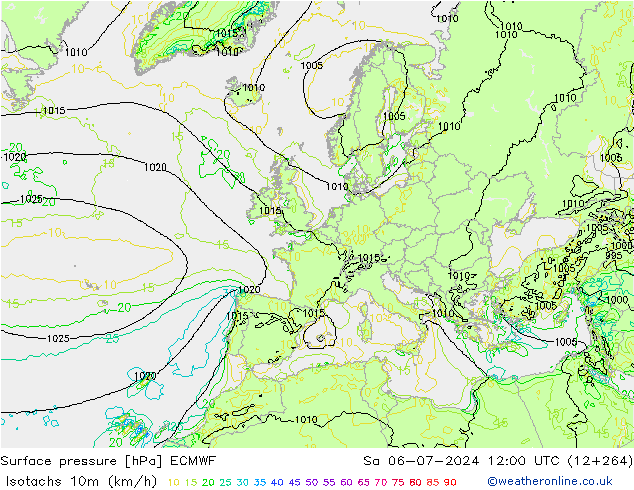 Isotachen (km/h) ECMWF za 06.07.2024 12 UTC