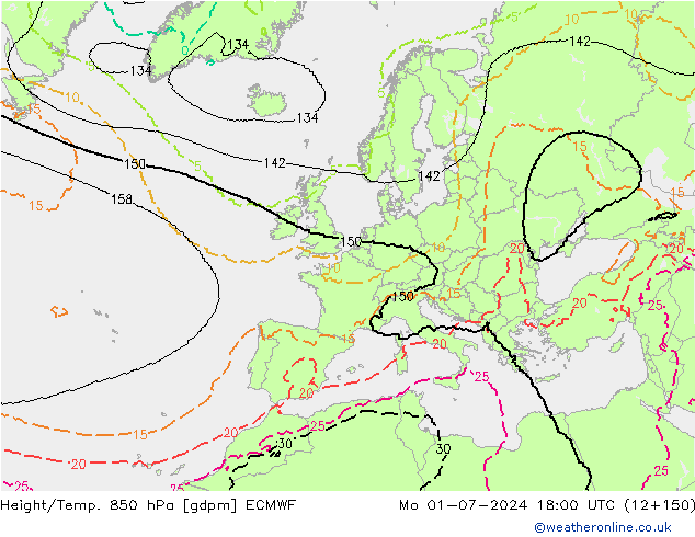 Height/Temp. 850 hPa ECMWF 星期一 01.07.2024 18 UTC