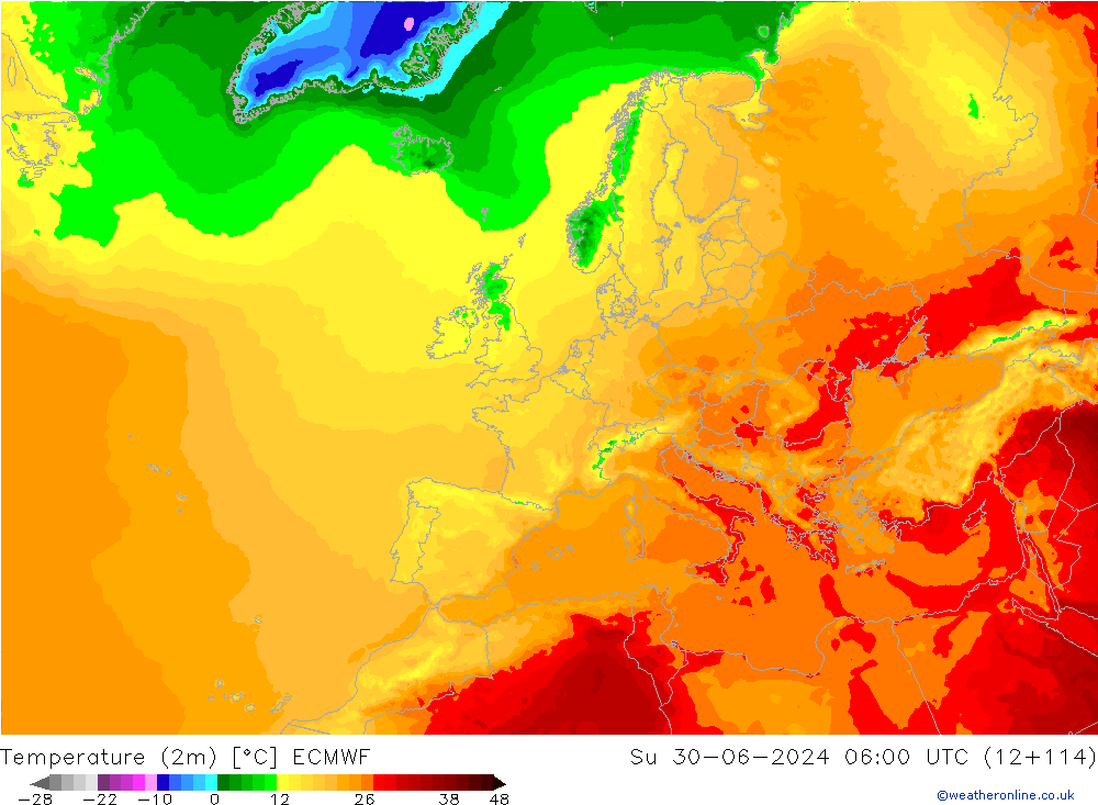 Temperatura (2m) ECMWF Dom 30.06.2024 06 UTC