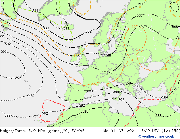 Hoogte/Temp. 500 hPa ECMWF ma 01.07.2024 18 UTC