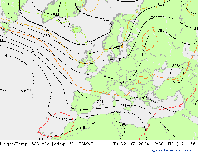 Hoogte/Temp. 500 hPa ECMWF di 02.07.2024 00 UTC