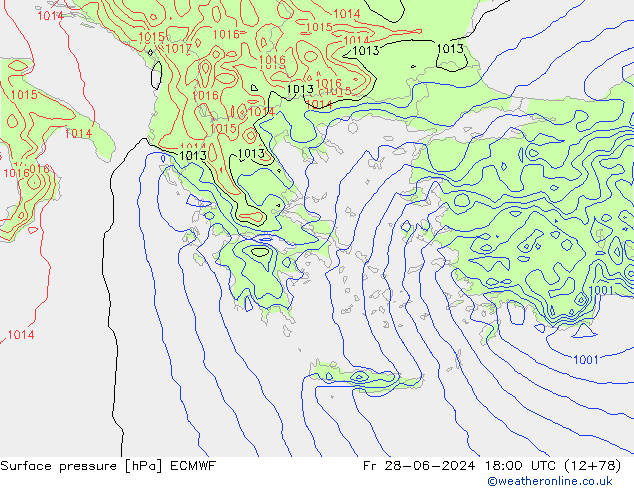 Surface pressure ECMWF Fr 28.06.2024 18 UTC